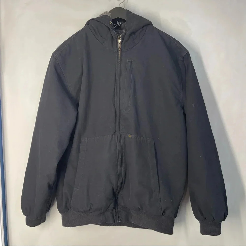 Lee Jacket Mens Large Full Zip Canvas Work Hooded Black Premium Select Lined